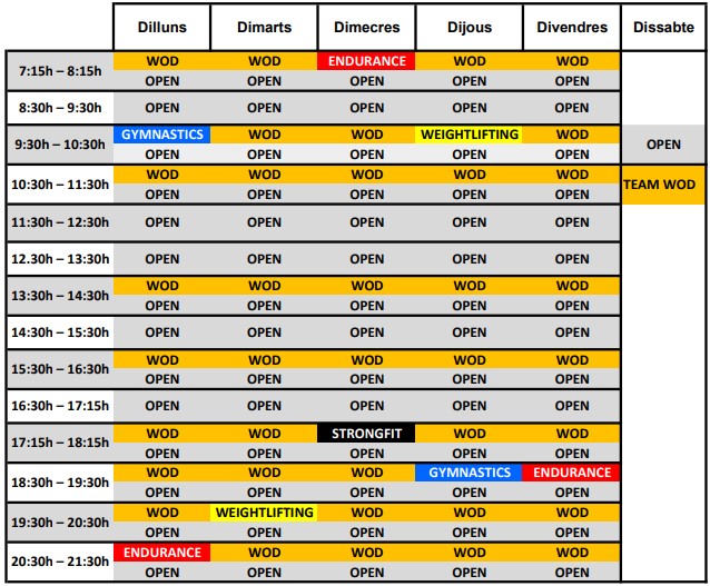 Horario clases Crossfit Siron